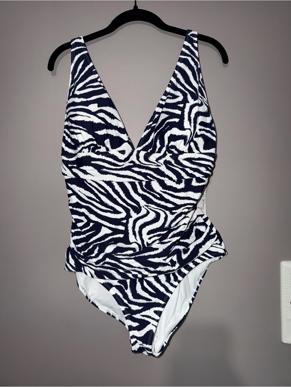 Anne Cole Navy and White Zebra-Print One-Piece Swimsuit